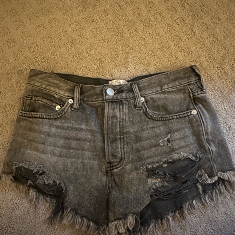 Distressed Gray Denim Shorts Free People